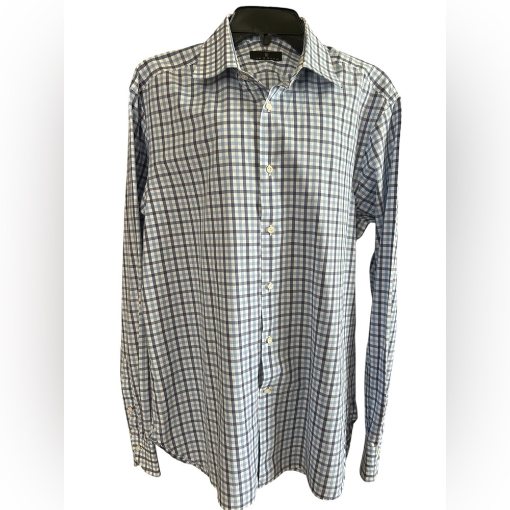 Ike Behar Gingham Check Dress Shirt Quiet Luxury Capsule Wardrobe Mens 15.5